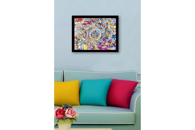 Kehystetty puukangas - 41x56 cm - Värikkäiden mosaiikkifragmenttien spiraalit - Sininen / Punainen / Keltainen - Sisustustuotteet - Taulu & taide