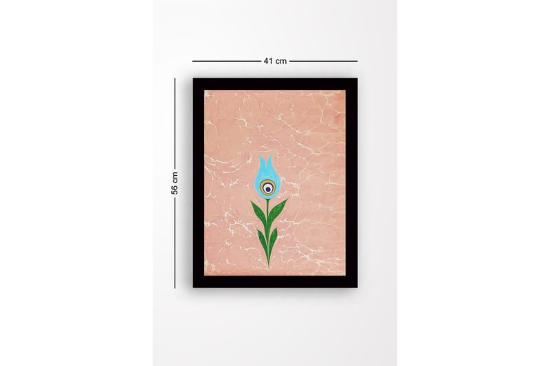 Kehystetty puukangas - 41x56 cm - Kukka sinisillä terälehdillä ja vihre ällä varrella - Sininen / Vihreä / Vaaleanpunainen - Sisustustuotteet - Taulu & taide