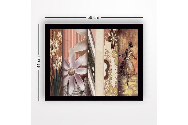 Kehystetty puutaulu canvasille - 41x56 cm - Tyylitelty ballerina kukilla ja kuvioilla taustalla - Vaaleanvioletti / Beige / Ruskea - Sisustustuotteet - Taulu & taide