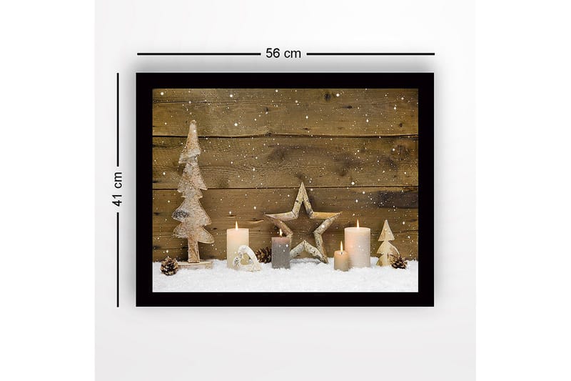 Kehystetty puutaulu canvasille - 41x56 cm - Talvimaisema puiden ja valojen koristeilla - Valkoinen / Beige / Ruskea - Sisustustuotteet - Taulu & taide