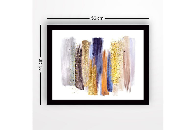 Kehystetty puukangas - 41x56 cm - Abstrakti sommitelma värikkäillä siveltimenvedoilla - Kulta / Sininen / Harmaa - Sisustustuotteet - Taulu & taide