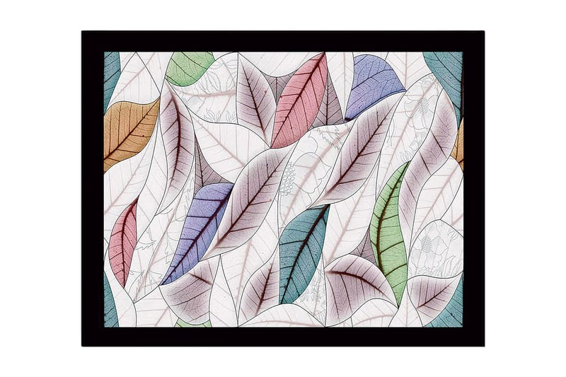 Kehystetty puupohja - 41x56 cm - Värikkäät lehdet harmonisessa sommitelmassa, Vihreä / Vaaleanpunainen / Sininen