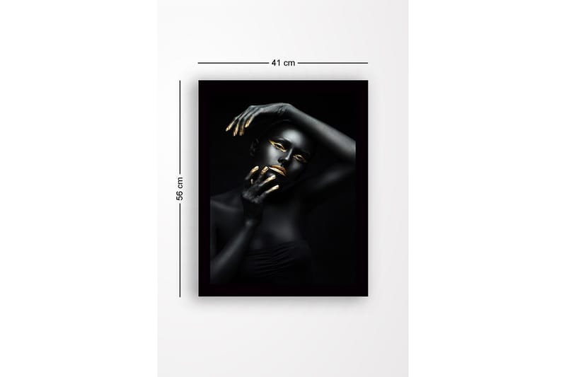 Kehystetty puutaulu canvasille - 41x56 cm - Muotokuva naisesta mustalla vartalomaalauksella ja kultaisilla yksityiskohdilla - Musta / Kulta - Sisustustuotteet - Taulu & taide