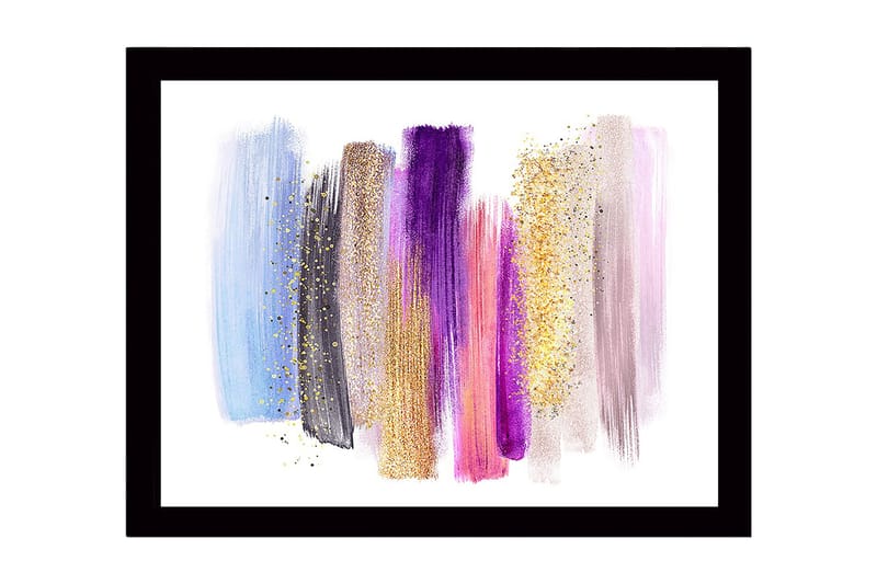 Kehystetty puukangas - 41x56 cm - Värikäs abstrakti sommitelma siveltimenvedoilla ja kimallustehosteilla, Vaaleansininen / Violetti / Kulta