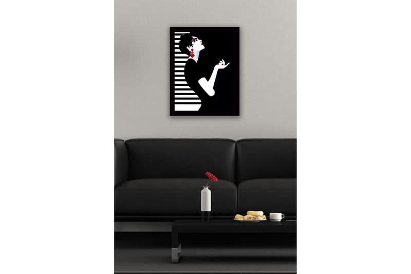 Kehystetty puutaulu canvasille - 41x56 cm - Elegantti siluetti naisesta dramaattisessa asennossa - Musta / Valkoinen / Punainen - Sisustustuotteet - Taulu & taide