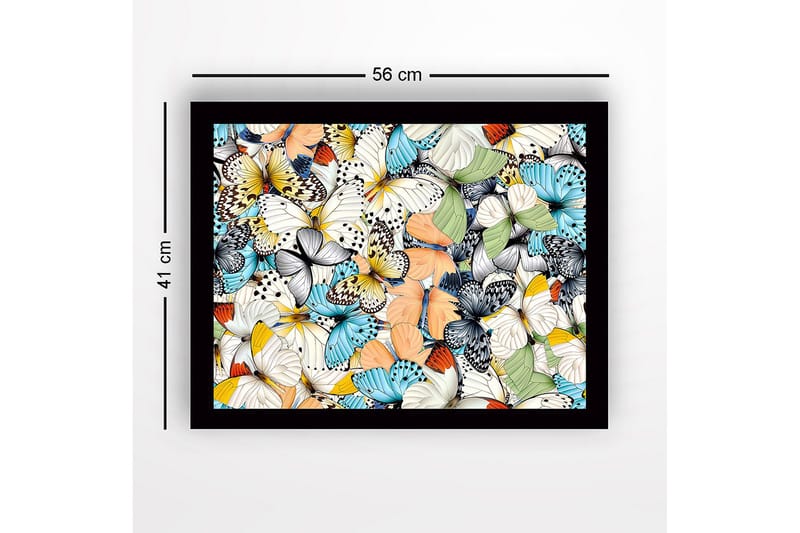 Kehystetty puukangas - 41x56 cm - Värikäs perhoskokoelma - Sininen / Valkoinen / Oranssi - Sisustustuotteet - Taulu & taide