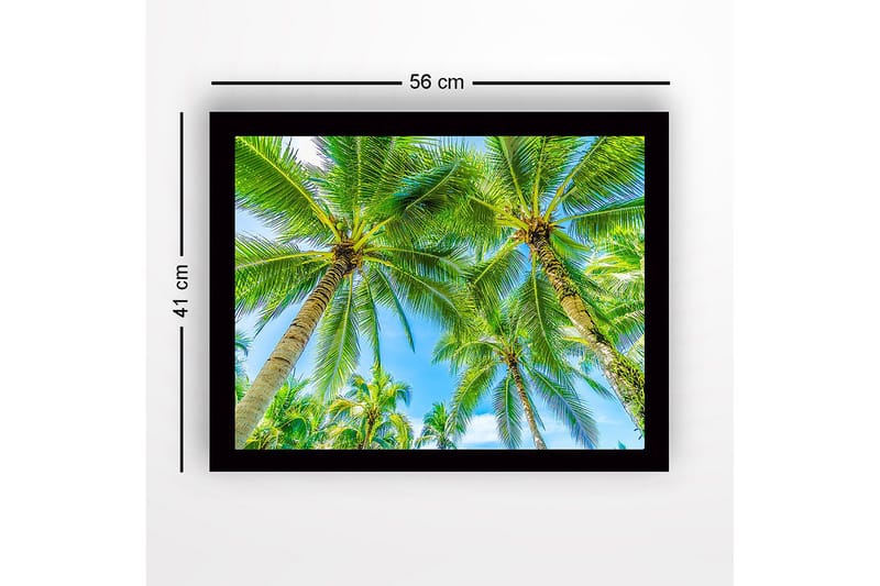 Kehystetty puucanvas - 41x56 cm - Korkeat palmut kirkasta sinistä taivasta vasten - Vihreä / Sininen - Sisustustuotteet - Taulu & taide