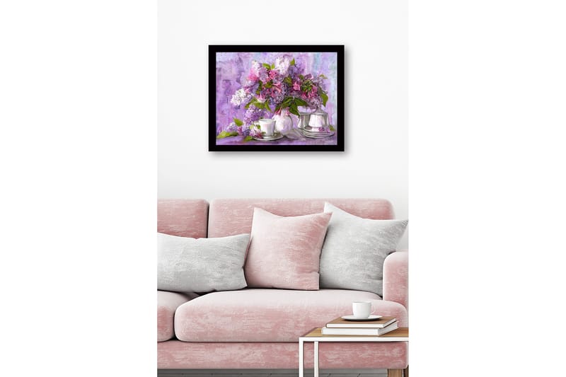 Kehystetty puupohja - 41x56 cm - Värikäs syreenikimppu kauniissa sommitelmassa - Violetti / Vaaleanpunainen / Vihreä - Sisustustuotteet - Taulu & taide