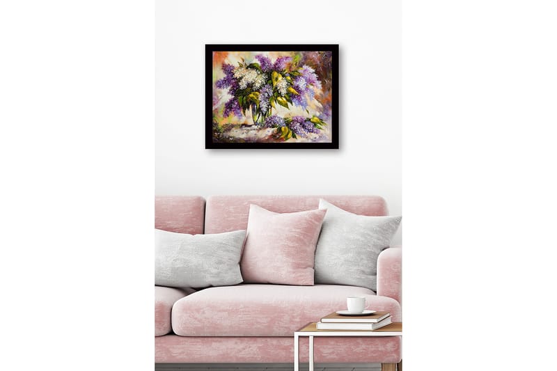 Kehystetty puupohjainen canvas - 41x56 cm - Värikäs syreenien kukkien kimppu - Violetti / Valkoinen / Vihreä - Sisustustuotteet - Taulu & taide