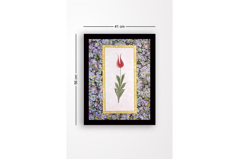 Kehystetty puutaulu canvasille - 41x56 cm - Punainen tulppaani vihreillä lehdillä vaalealla taustalla - Punainen / Vihreä / Violetti - Sisustustuotteet - Taulu & taide