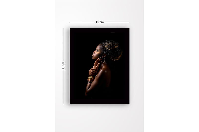 Kehystetty puutaulu canvasille - 41x56 cm - Muotokuva naisesta profiilissa, elegantti ryhti ja korut - Tummanruskea / Kulta / Musta - Sisustustuotteet - Taulu & taide