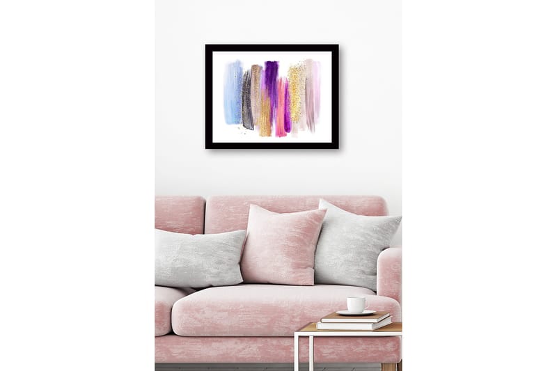 Kehystetty puukangas - 41x56 cm - Värikäs abstrakti sommitelma siveltimenvedoilla ja kimallustehosteilla - Vaaleansininen / Violetti / Kulta - Sisustustuotteet - Taulu & taide