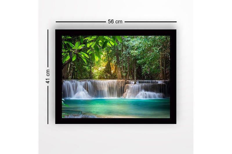 Kehystetty puutaulu canvasille - 41x56 cm - Kaunis vesiputous rehevässä metsäympäristössä - Vihreä / Turkoosi / Ruskea - Sisustustuotteet - Taulu & taide