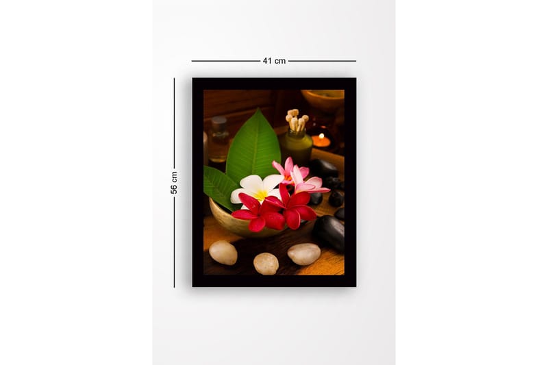 Kehystetty puutaulu canvasille - 41x56 cm - Värikäs kukkakimppu kulhossa - Punainen / Valkoinen / Vihreä - Sisustustuotteet - Taulu & taide