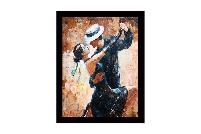 Kehystetty puutaulu canvasille - 41x56 cm - Intohimoinen tango kahden tanssijan välillä, Musta / Ihonväri / Beige