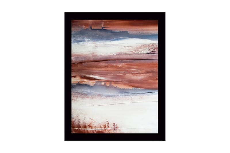 Kehystetty puukangas - 41x56 cm - Abstrakti maisema maanläheisillä sävyillä, Kastanjanruskea / Sininen / Valkoinen