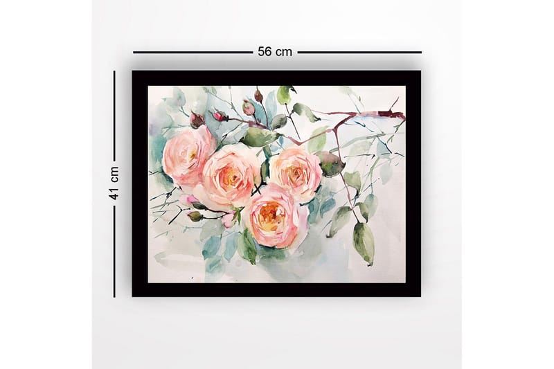 Kehystetty puucanvas - 41x56 cm - Värikäs ruusukimppu - Vaaleanpunainen / Vihreä / Tummanvihreä - Sisustustuotteet - Taulu & taide