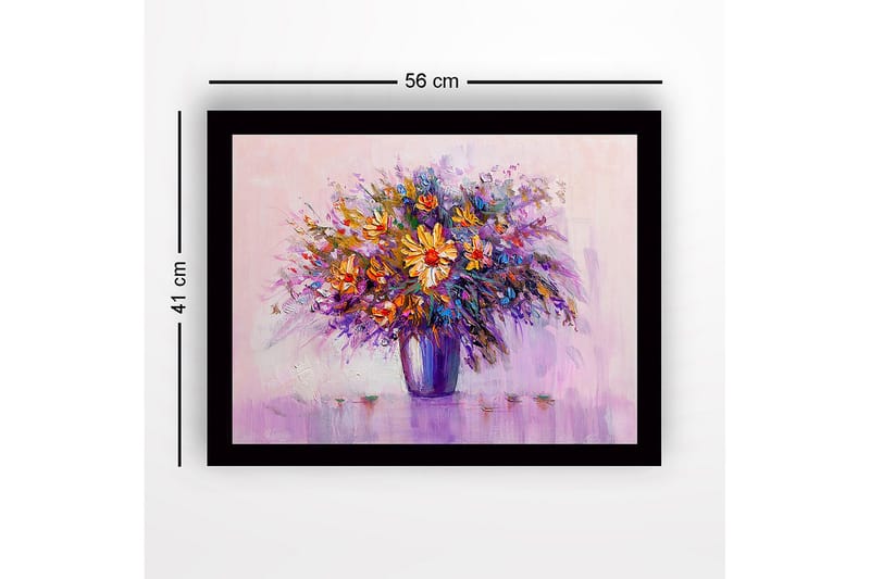 Kehystetty puutaulu canvasille - 41x56 cm - Värikäs kukkakimppu maljakossa - Violetti / Oranssi / Keltainen - Sisustustuotteet - Taulu & taide