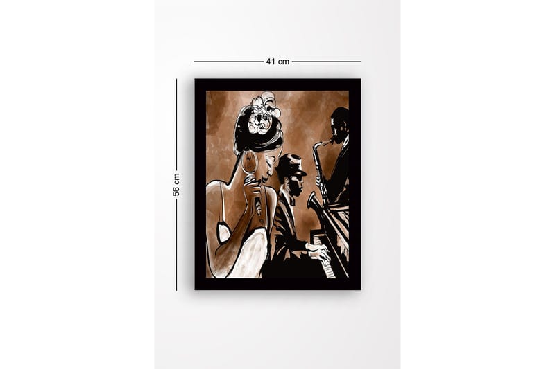 Kehystetty puukangas - 41x56 cm - Musiikkiesitys laulajan ja muusikon kanssa - Tummanruskea / Beige / Musta - Sisustustuotteet - Taulu & taide
