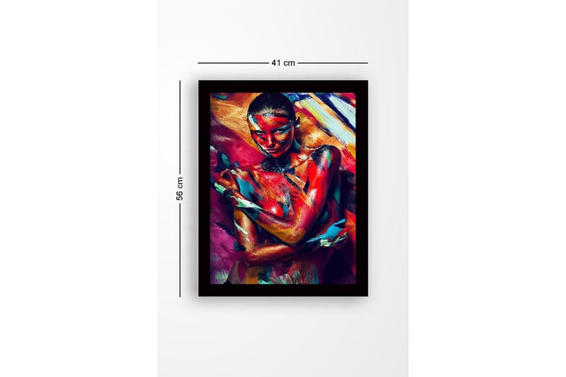 Kehystetty puukangas - 41x56 cm - Värikäs vartalomaalaus naisesta, joka ilmaisee tunteita liikkeen ja värin kautta - Punainen / Sininen / Keltainen - Sisustustuotteet - Taulu & taide