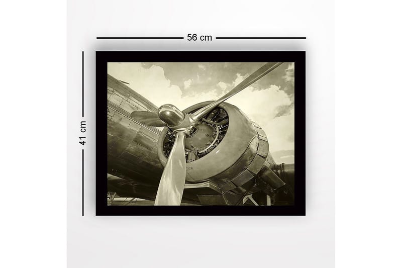 Kehystetty puutaulu canvasille - 41x56 cm - Yksityiskohtainen lähikuva lentokoneen potkurista ja moottorista - Harmaa / Musta / Hopea - Sisustustuotteet - Taulu & taide