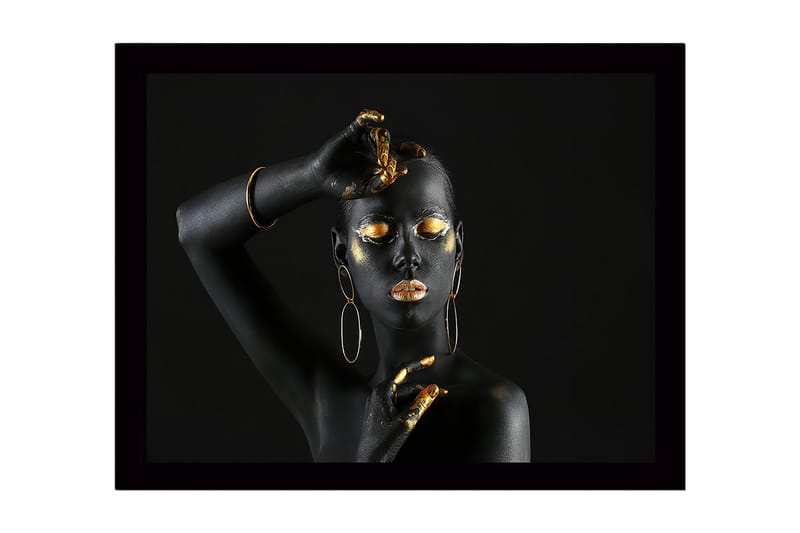 Kehystetty puutaulu canvasille - 41x56 cm - Mustalla ja kullalla koristeltu vartalo elegantilla poseerauksella, Musta / Kulta