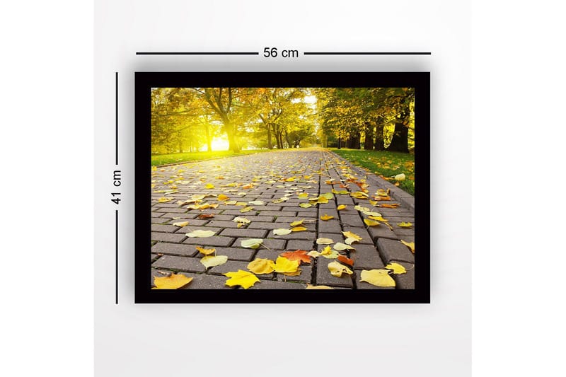 Kehystetty puinen canvas-taulu - 41x56 cm - Kultaiset syksyn lehdet päällystetyllä tiellä - Keltainen / Oranssi / Ruskea - Sisustustuotteet - Taulu & taide