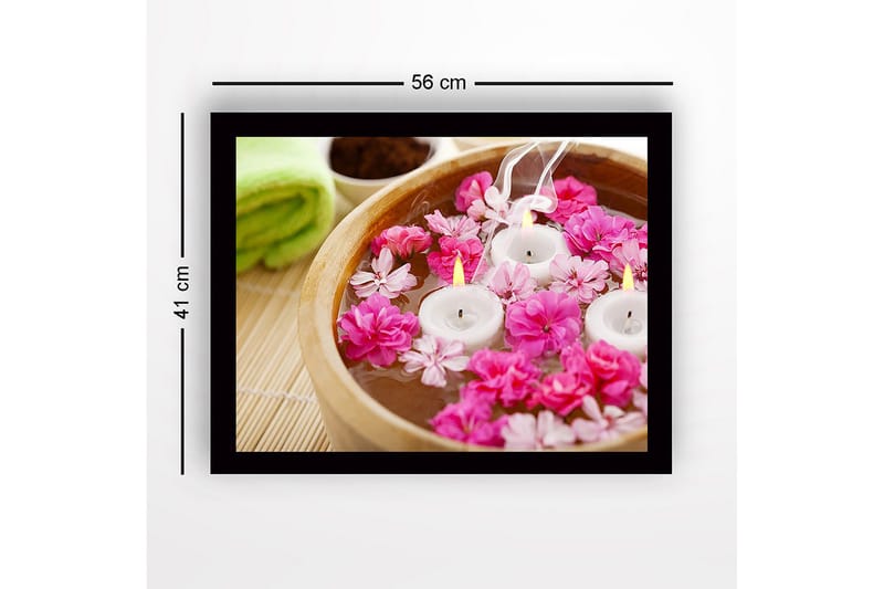 Kehystetty puutaulu canvasille - 41x56 cm - Kaunis kulho kelluvilla kukilla ja kynttilöillä - Vaaleanpunainen / Valkoinen / Ruskea - Sisustustuotteet - Taulu & taide