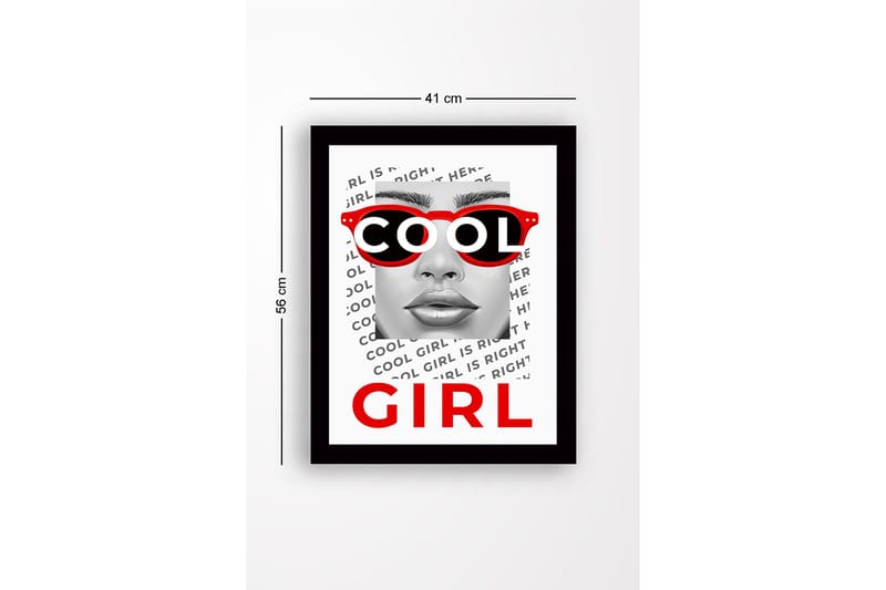 Kehystetty puinen canvas-taulu - 41x56 cm - Muotokuva naisesta upeissa aurinkolaseissa - Punainen / Musta / Valkoinen - Sisustustuotteet - Taulu & taide