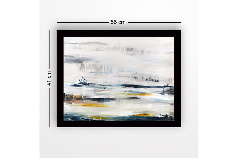 Kehystetty puukangas - 41x56 cm - Abstrakti maisema pehmeillä värisiirtymillä - Sininen / Harmaa / Keltainen - Sisustustuotteet - Taulu & taide
