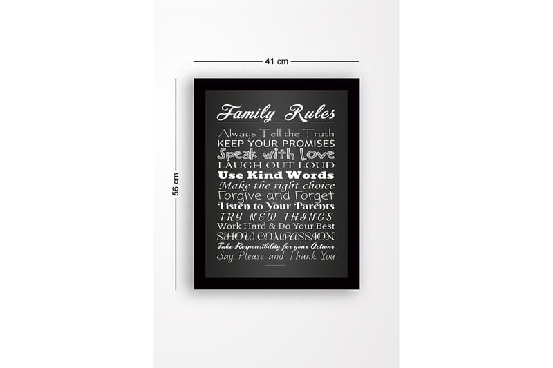 Kehystetty puutaulu - 41x56 cm - Perheen säännöt inspiroivilla viesteillä - Valkoinen / Musta - Sisustustuotteet - Taulu & taide