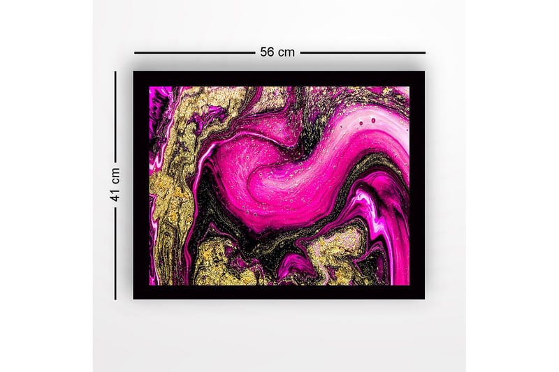 Kehystetty puukangas - 41x56 cm - Dynaaminen abstrakti sommitelma vaaleanpunaisilla ja kultaisilla elementeillä - Vaaleanpunainen / Kulta / Musta - Sisustustuotteet - Taulu & taide