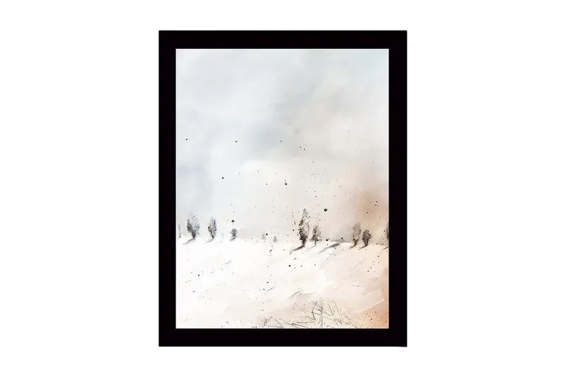 Kehystetty puucanvas - 41x56 cm - Talvimaisema lumipeitteisten puiden kanssa, Valkoinen / Vaaleanharmaa / Beige