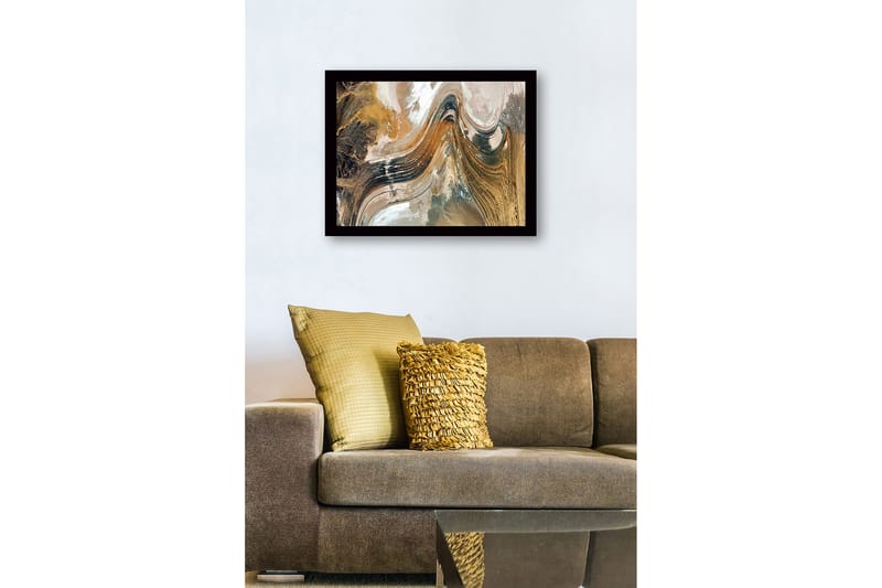 Kehystetty puupohjainen canvas - 41x56 cm - Abstrakti maisema laajoilla linjoilla ja maanläheisillä sävyillä - Kulta / Ruskea / Musta - Sisustustuotteet - Taulu & taide