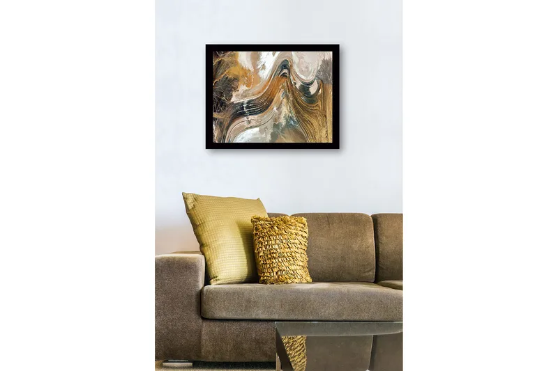 Kehystetty puupohjainen canvas - 41x56 cm - Abstrakti maisema laajoilla linjoilla ja maanläheisillä sävyillä - Kulta / Ruskea / Musta - Sisustustuotteet - Taulu & taide