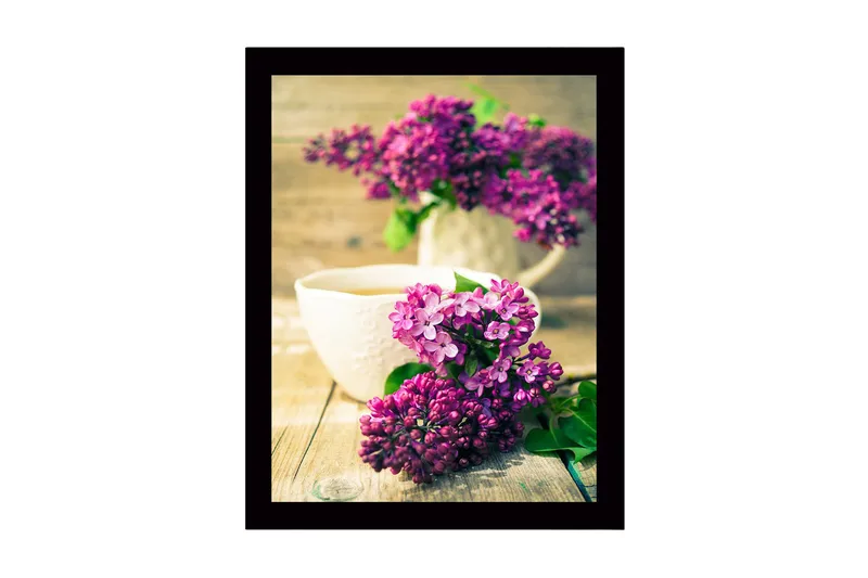 Kehystetty puucanvas - 41x56 cm - Värikäs syreenikimppu, Violetti / Vihreä