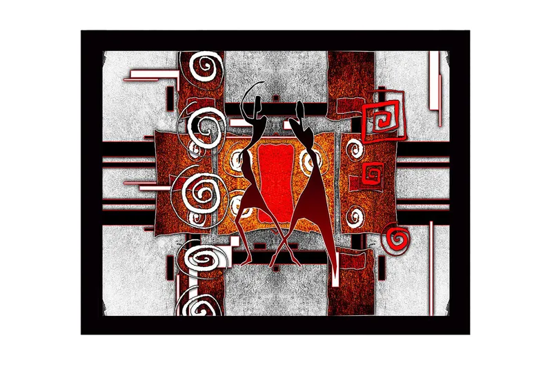 Kehystetty puukangas - 41x56 cm - Abstrakti sommitelma kahdella tanssivalla hahmolla, Punainen / Musta / Valkoinen