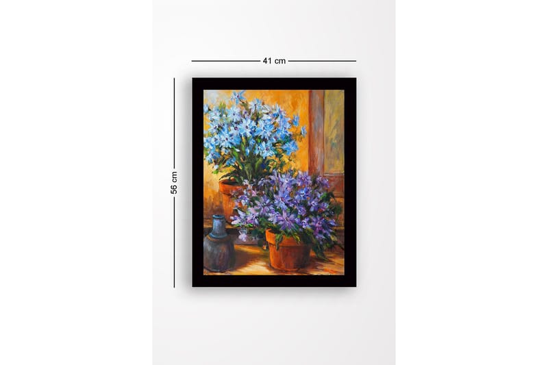 Kehystetty puutaulu canvasille - 41x56 cm - Värikäs kukkakimppu ruukuissa - Sininen / Violetti / Vihreä - Sisustustuotteet - Taulu & taide