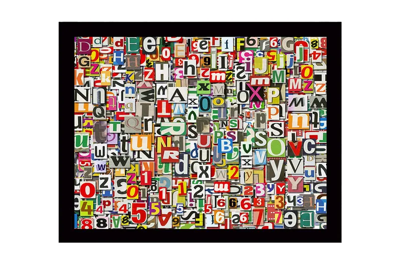 Kehystetty puukangas - 41x56 cm - Värikäs kirjain- ja numerokokoelma, Punainen / Vihreä / Keltainen