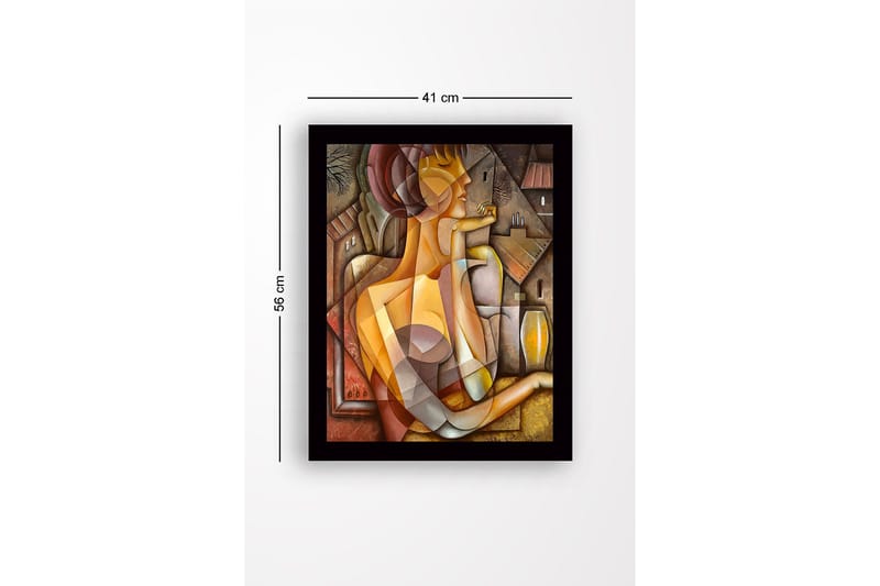 Kehystetty puucanvas - 41x56 cm - Abstrakti muotokuva naisesta geometrisilla muodoilla - Kulta / Ruskea / Beige - Sisustustuotteet - Taulu & taide