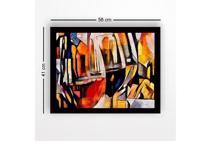 Kehystetty puukangas - 41x56 cm - Abstrakti sommitelma geometrisilla muodoilla ja värillisillä pinnoilla - Oranssi / Musta / Harmaa - Sisustustuotteet - Taulu & taide