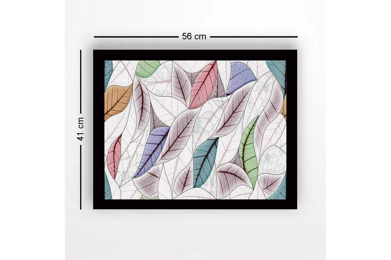 Kehystetty puupohja - 41x56 cm - Värikkäät lehdet harmonisessa sommitelmassa - Vihreä / Vaaleanpunainen / Sininen - Sisustustuotteet - Taulu & taide