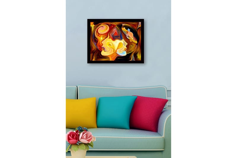 Kehystetty puukangas - 41x56 cm - Abstrakti muotokuva kahdesta kasvosta kosmisilla elementeillä - Kulta / Oranssi / Ruskea - Sisustustuotteet - Taulu & taide