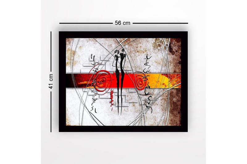 Kehystetty puukangas - 41x56 cm - Abstrakti sommitelma, jossa kaksi tyyliteltyä hahmoa vuorovaikuttavat - Punainen / Musta / Oranssi - Sisustustuotteet - Taulu & taide
