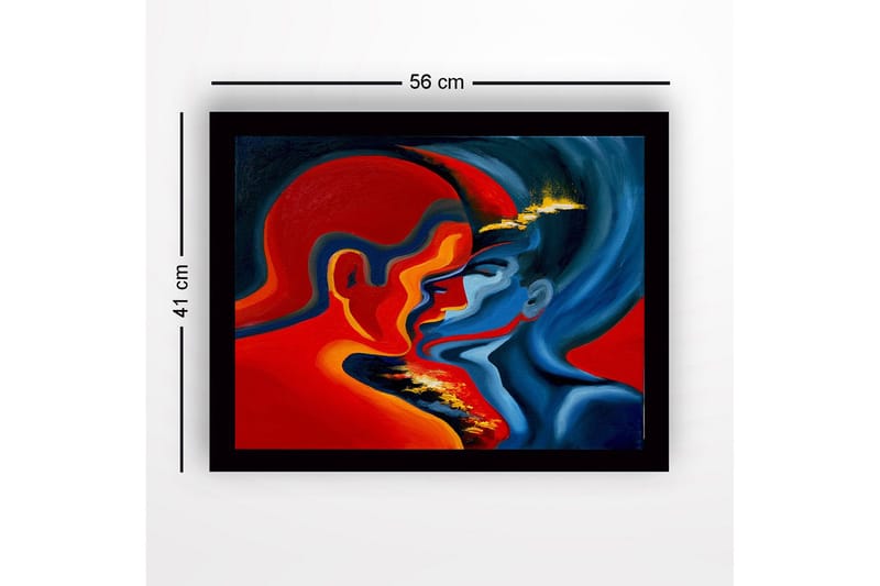 Kehystetty puutaulu - 41x56 cm - Kahden kasvon intohimoinen kohtaaminen intensiivisissä väreissä - Punainen / Sininen / Oranssi - Sisustustuotteet - Taulu & taide