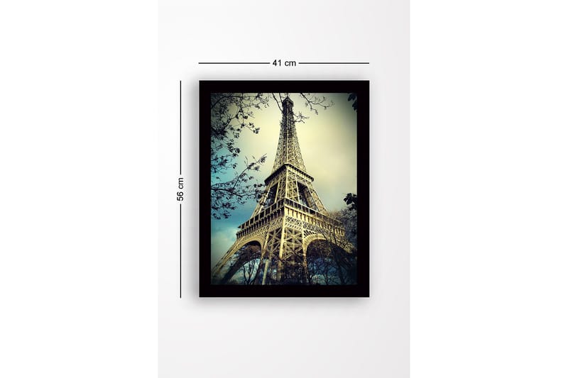 Kehystetty puukangas - 41x56 cm - Eiffel-torni majesteettisessa kulmassa - Beige / Sininen / Vihreä - Sisustustuotteet - Taulu & taide