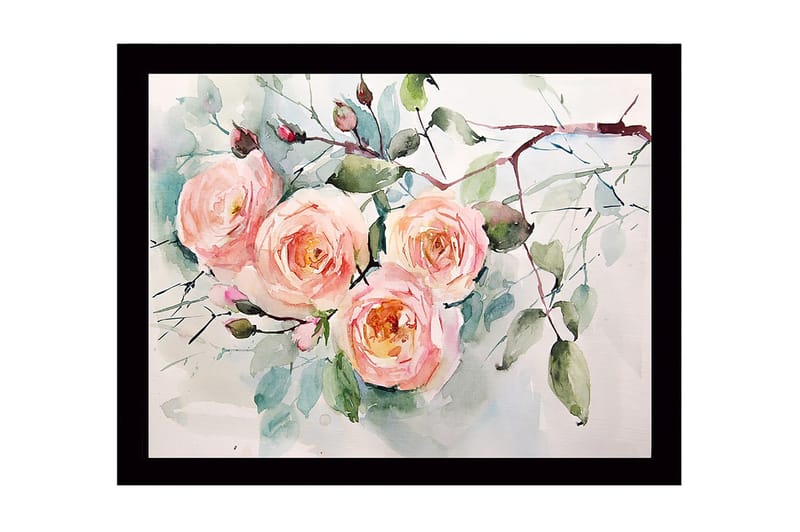 Kehystetty puucanvas - 41x56 cm - Värikäs ruusukimppu, Vaaleanpunainen / Vihreä / Tummanvihreä