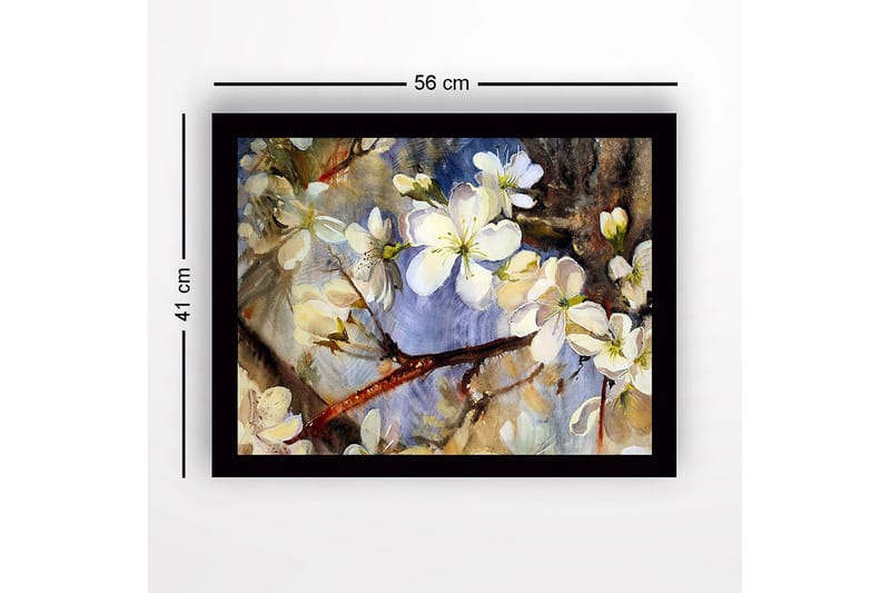 Kehystetty puutaulu canvasille - 41x56 cm - Kukkivat kirsikanoksat pehmeissä pastelliväreissä - Valkoinen / Vaaleansininen / Vihreä - Sisustustuotteet - Taulu & taide