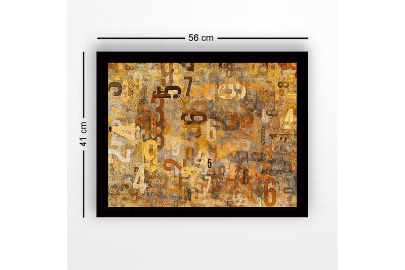 Kehystetty puukangas - 41x56 cm - Abstrakti sommitelma erikokoisilla numeroilla - Kulta / Ruskea / Beige - Sisustustuotteet - Taulu & taide
