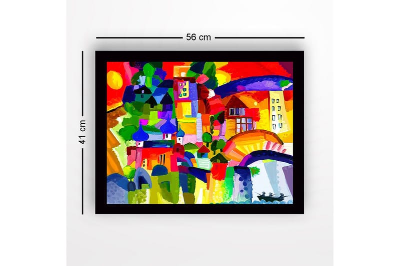 Kehystetty puutaulu canvasille - 41x56 cm - Värikäs kaupunkisiluetti kupoleilla ja rakennuksilla - Punainen / Vihreä / Sininen - Sisustustuotteet - Taulu & taide